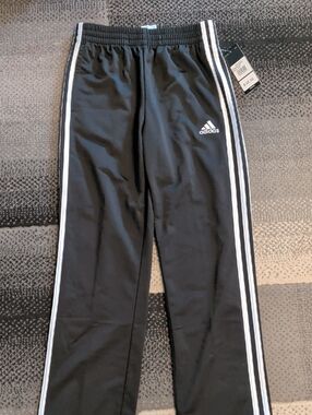 adidas Black Joggers with White Side Stripes Track Pants Boys Medium 10 12